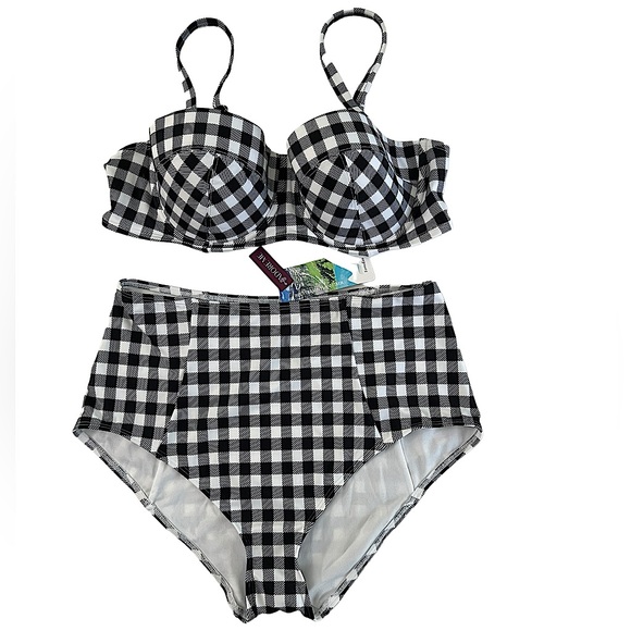 NWT Adore Me Vivien Contour black white gingham bikini 38D top & large bottom - Picture 5 of 16